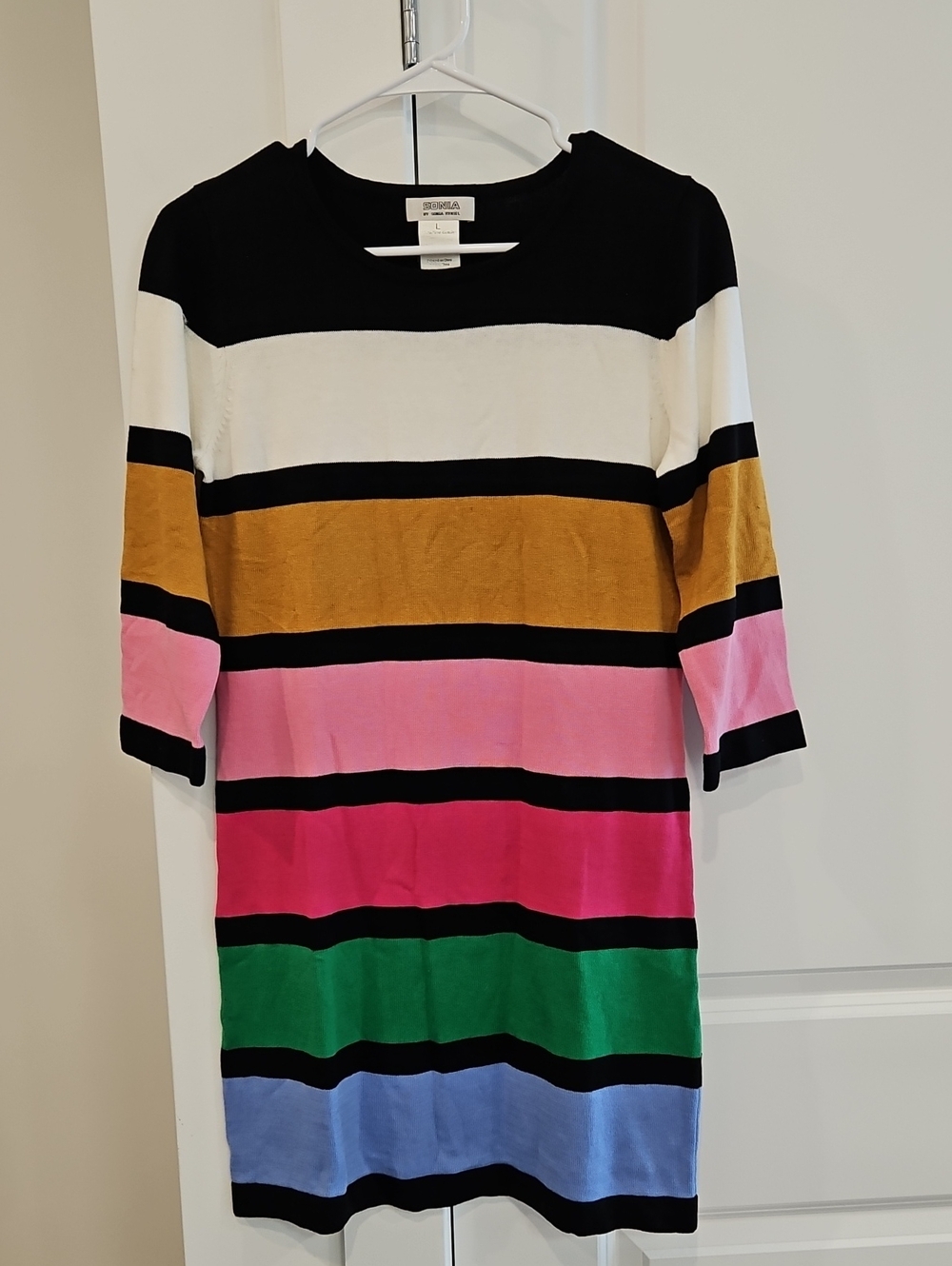 Sonia Rykiel Striped Knit Dress in Black, White, Gold, Pink, Red, Green & Blue